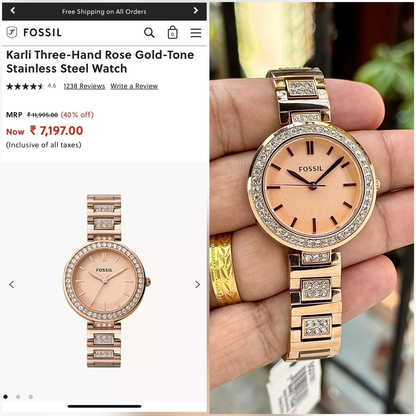F_ossil K_arli B_Q3181 Rose Gold