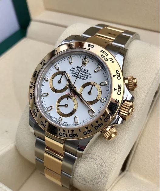 Stainless Steel Dual Color Strap With White Dial Chronograph Watch For Men