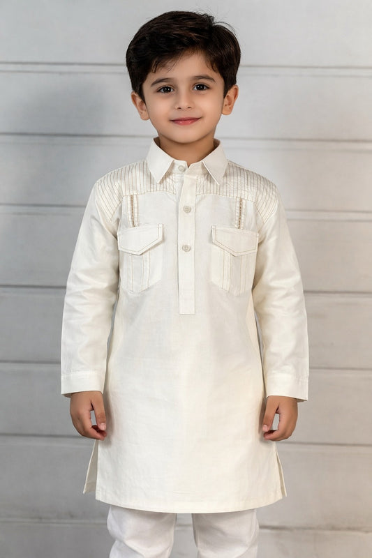 Boys Classic White Pathani Kurta Pajama Set – Stylish Ethnic Wear for Kids (3-12 Years)