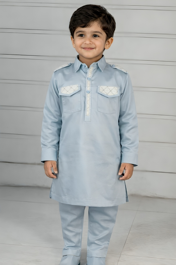 Boys Premium Cotton Kurta Pajama Set – Ethnic Festive Wear for Kids (SKY BLUE)