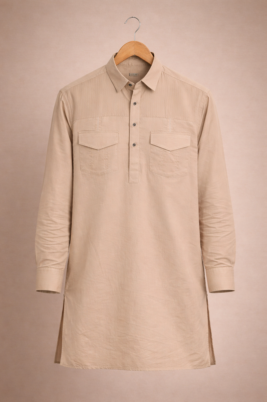 Beige Stylish Luxury Pathani Kurta Pajama set