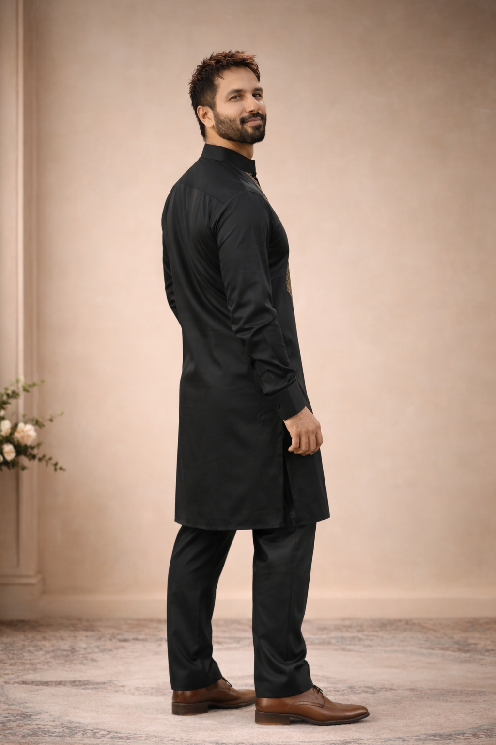 Royal Black Designer Luxury Embroidered Kurta Set For Mens