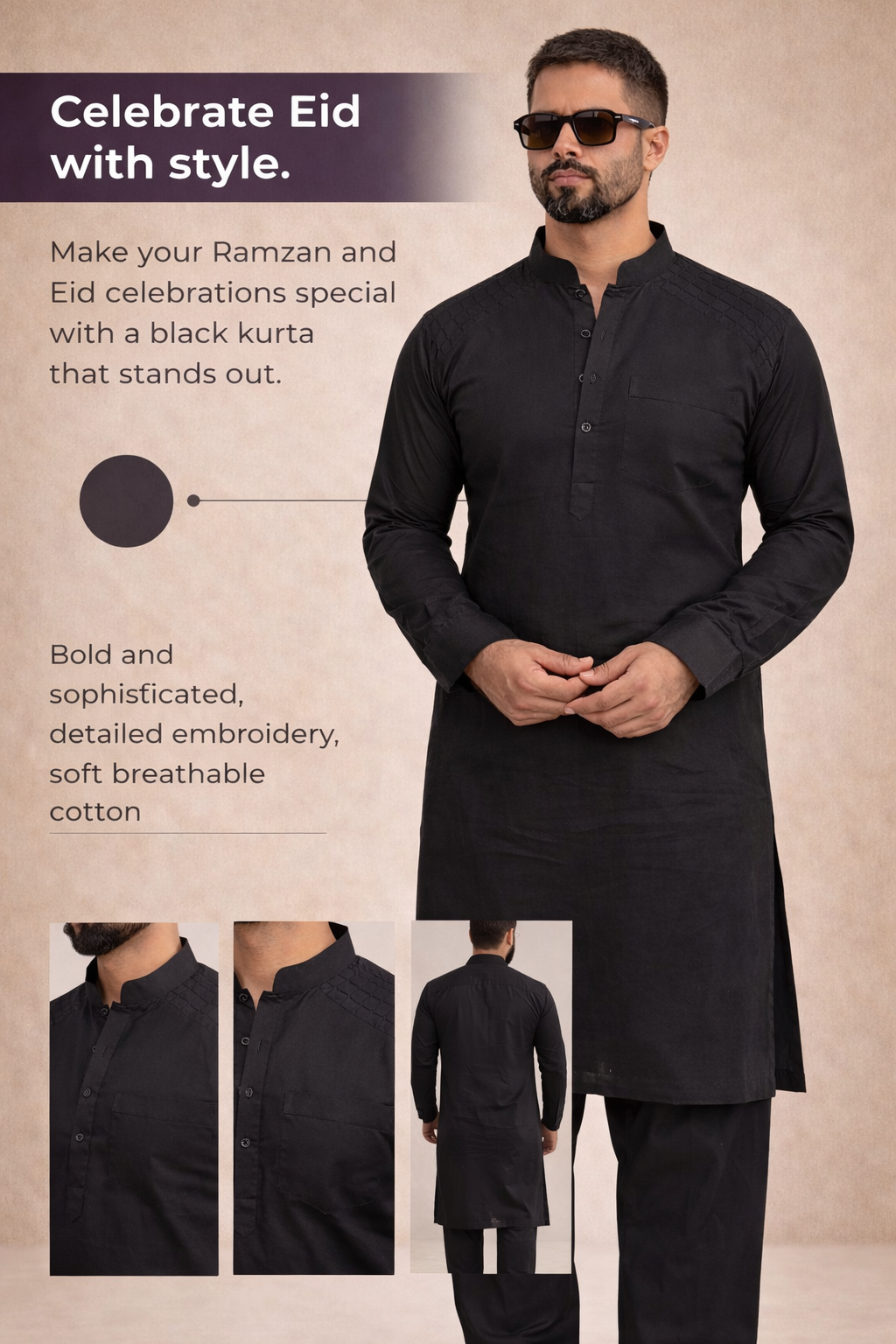 Premium Black designer- Men’s Kurta Pajma