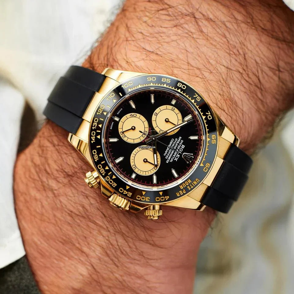 RLX Cosmograph Yellow Gold / Black Color Dial Ring Bezel Daytona Chronograph Quartz Chronometer Men's Watch - RLX-1161