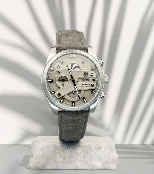 Grey Color Chronograph Leather Men's Watch For Formal & Casual Use M1122