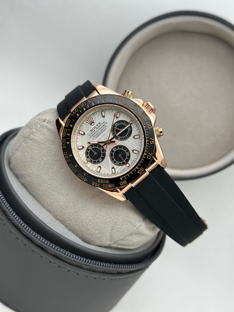RLX Cosmograph RoseGold Color Oysterflex Meteorite Dial Ring Bezel Daytona Chronograph Quartz Chronometer Men's Watch - RLX-1167