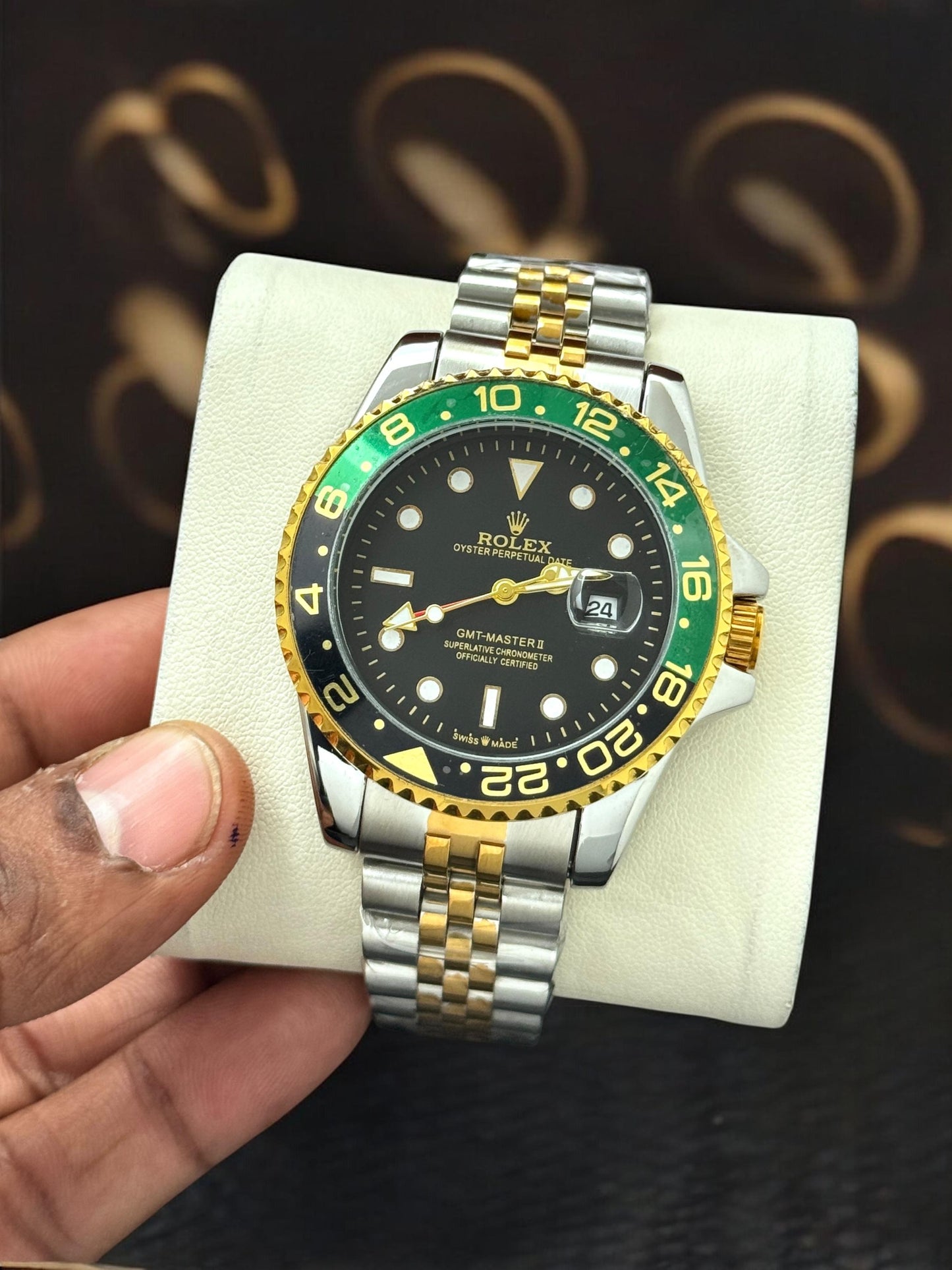 Multi Color Watch With Green Dial Stainless Steel Strap For Men, Quartz Movement