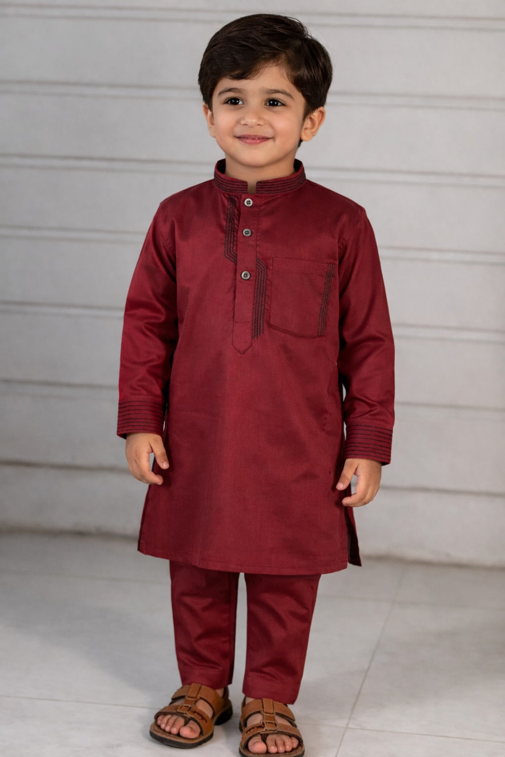 Boys Maroon Ethnic Kurta Pajama Set – Premium Festive Wear for Kids (3-12 Years)