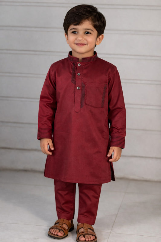 Boys Maroon Ethnic Kurta Pajama Set – Premium Festive Wear for Kids (3-12 Years)