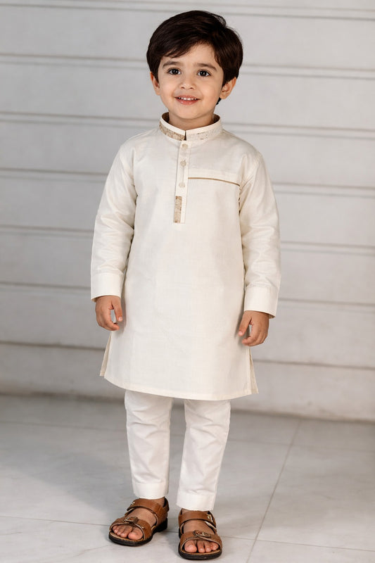 Boys Elegant Cream Kurta Pajama Set – Premium Ethnic Festive Wear for Kids (3-12 Years)