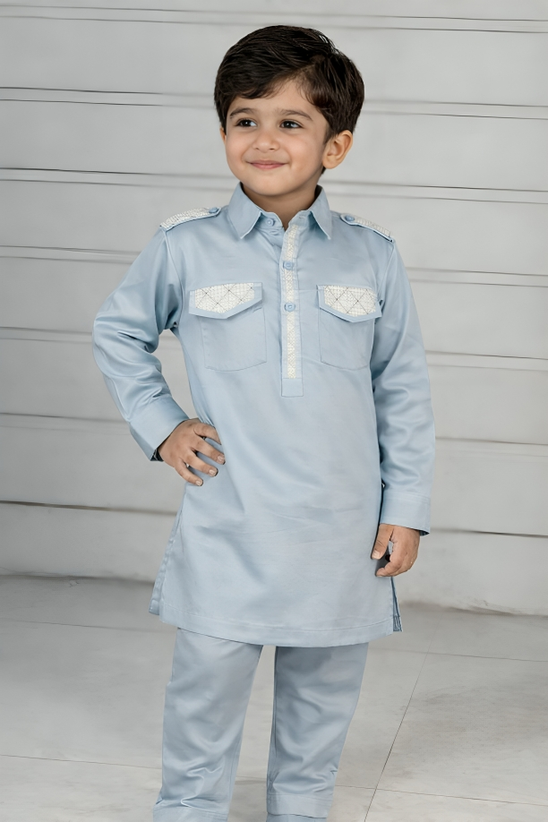 Boys Premium Cotton Kurta Pajama Set – Ethnic Festive Wear for Kids (SKY BLUE)