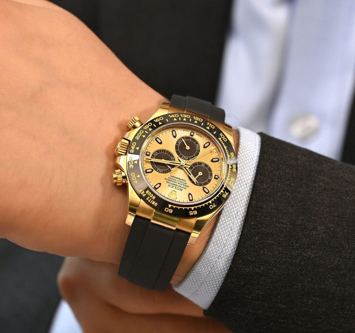 Cosmograph Yellow Gold Color Dial Ring Bezel Daytona Chronograph Quartz Chronometer Men's Watch