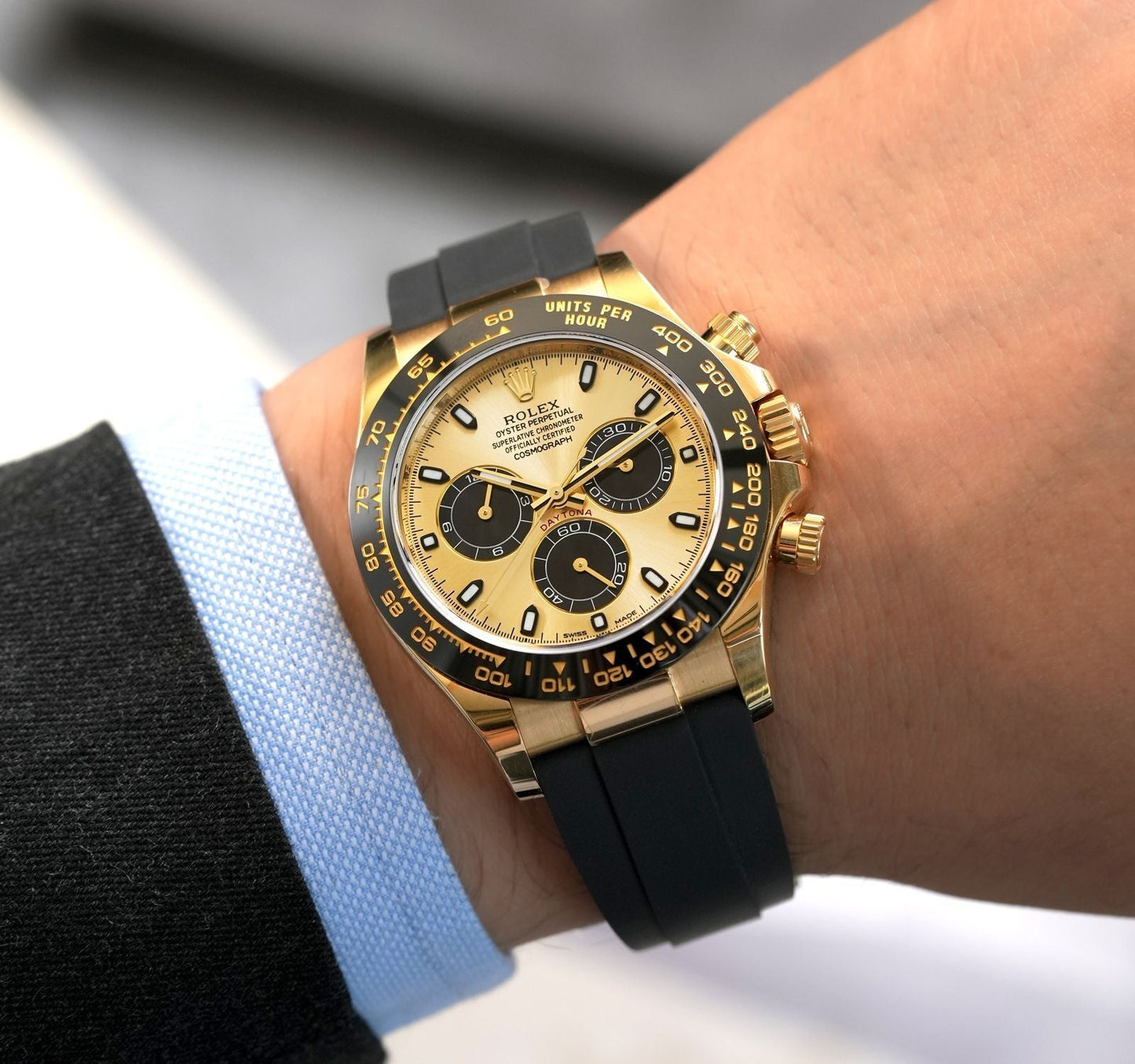 Cosmograph Yellow Gold Color Dial Ring Bezel Daytona Chronograph Quartz Chronometer Men's Watch