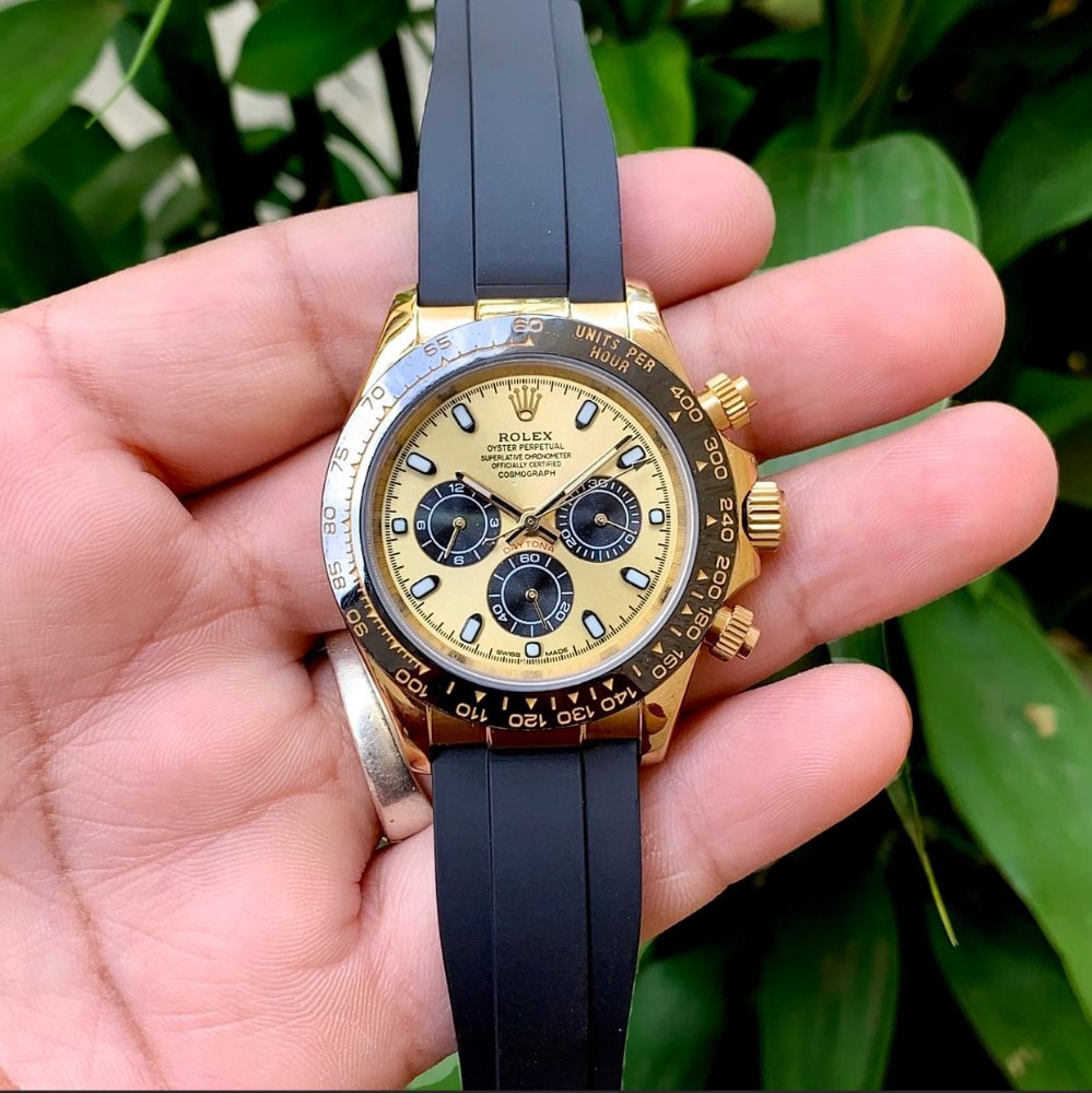 Cosmograph Yellow Gold Color Dial Ring Bezel Daytona Chronograph Quartz Chronometer Men's Watch