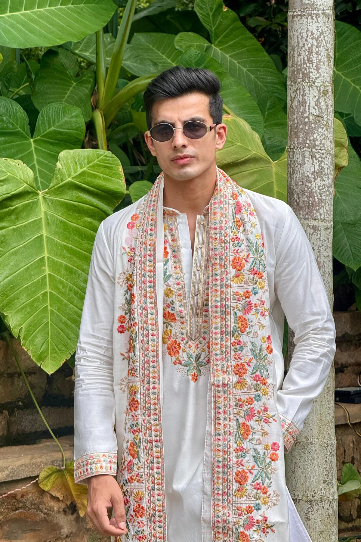 White Embroidered Kurta with Duppta