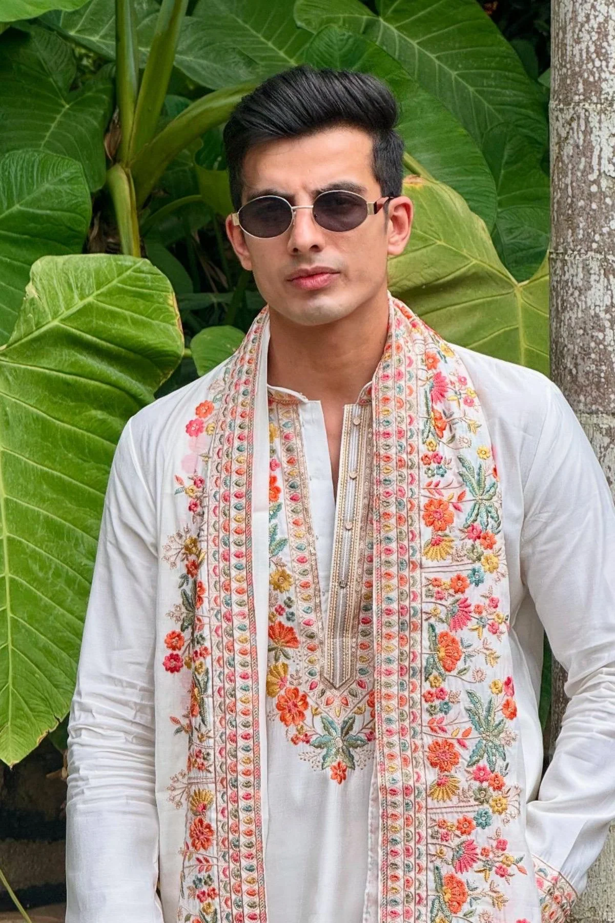 White Embroidered Kurta with Duppta