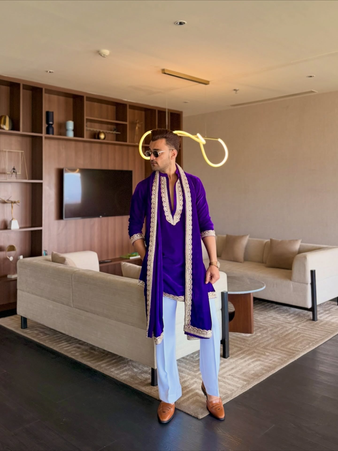 Royal Purple Embroidered only Kurta only for Men