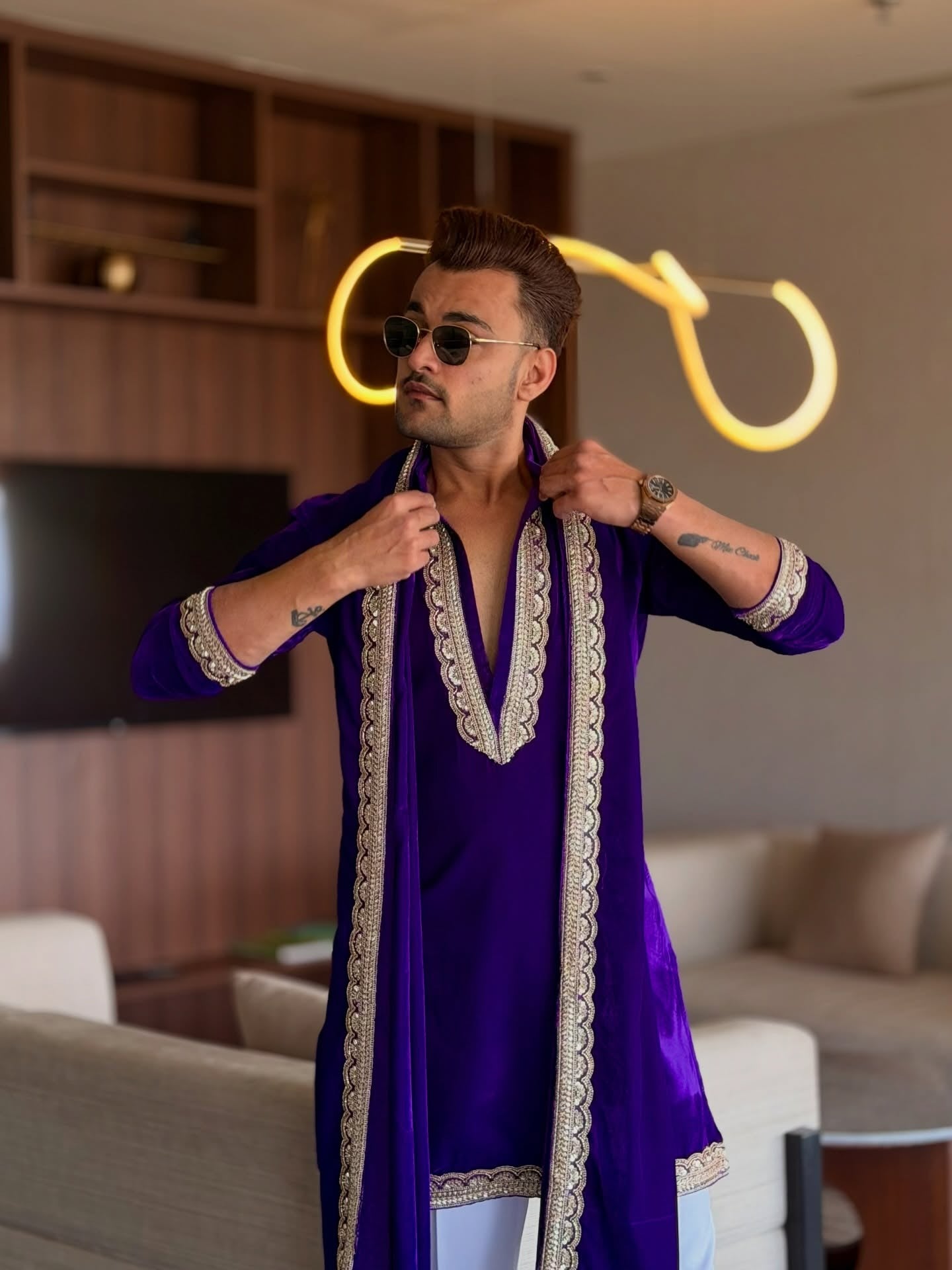 Royal Purple Embroidered only Kurta only for Men