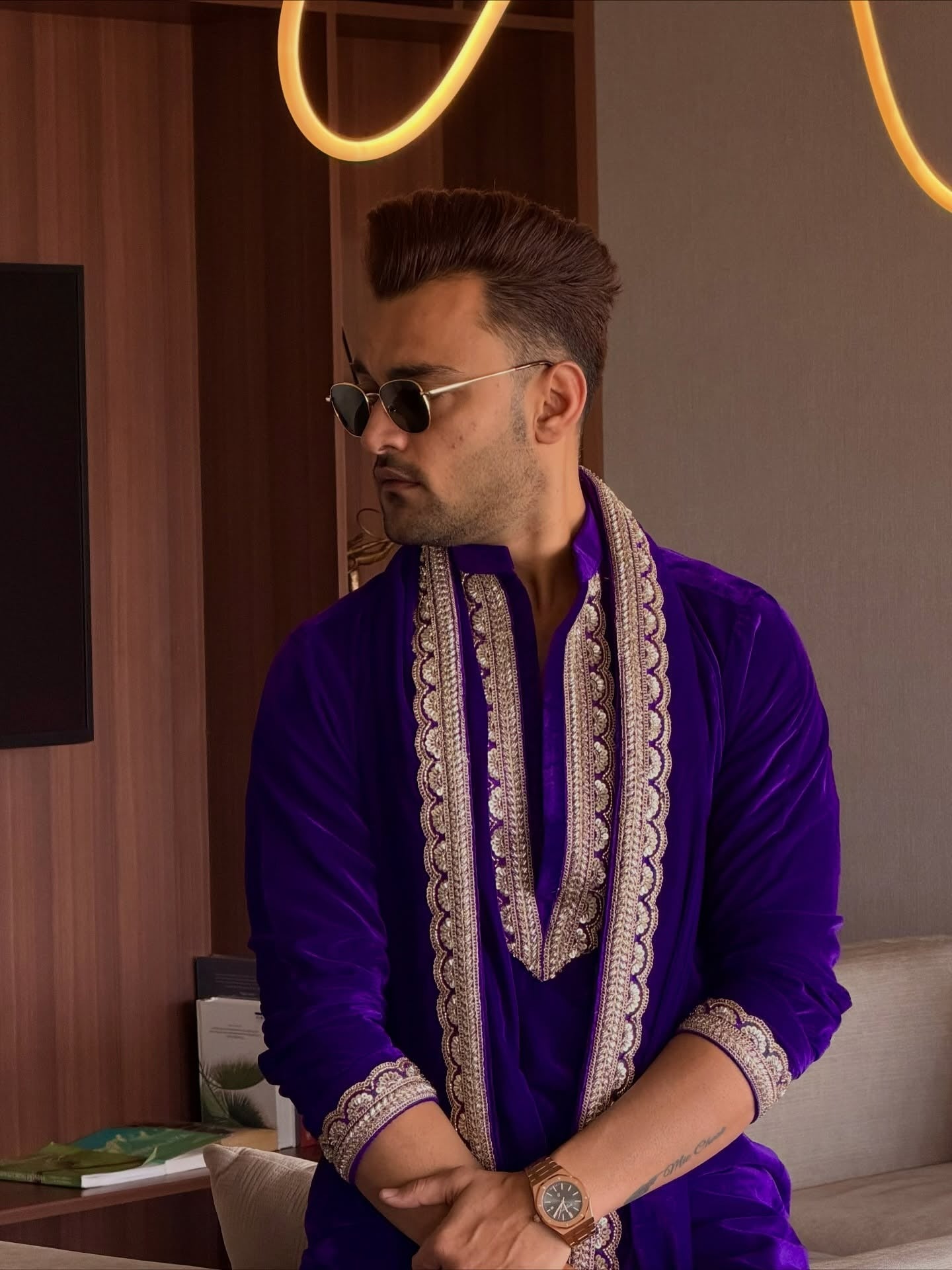 Royal Purple Embroidered only Kurta only for Men