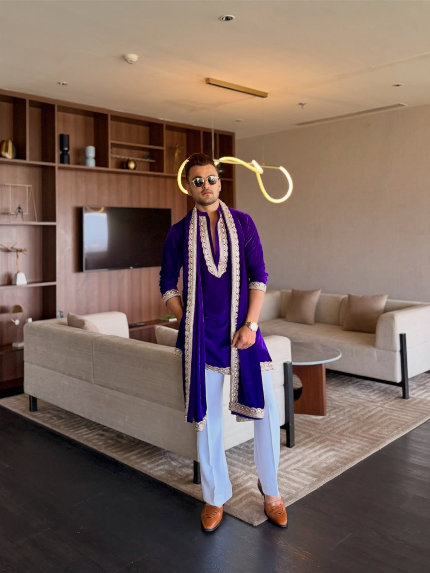 Royal Purple Embroidered only Kurta only for Men