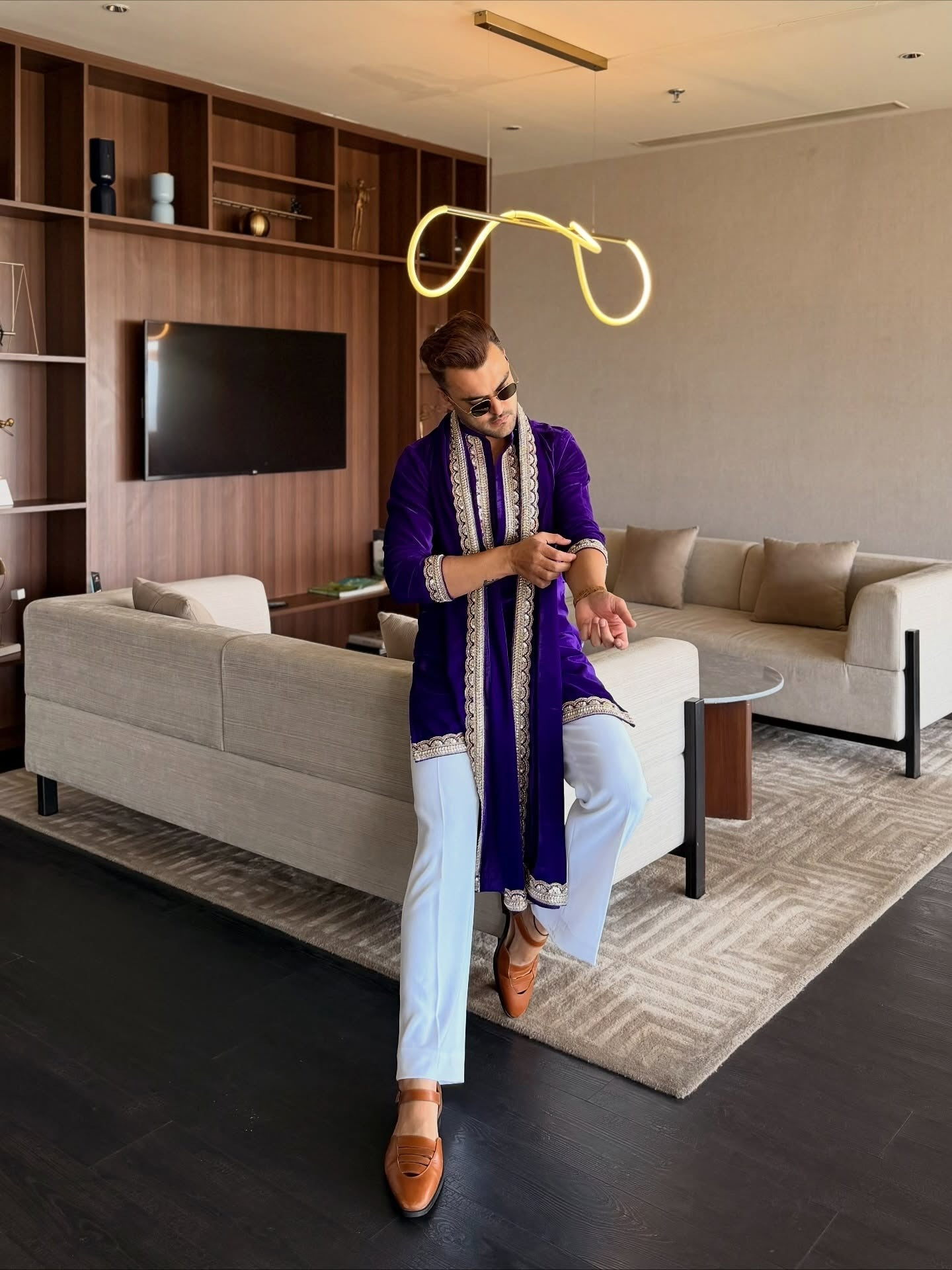 Royal Purple Embroidered only Kurta only for Men