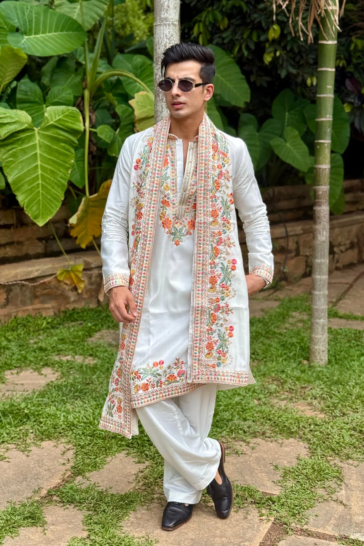 White Embroidered Kurta with Duppta