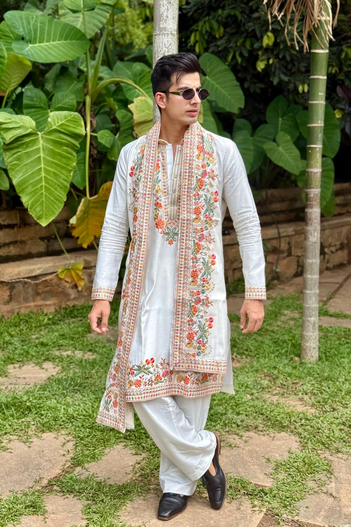 White Embroidered Kurta with Duppta